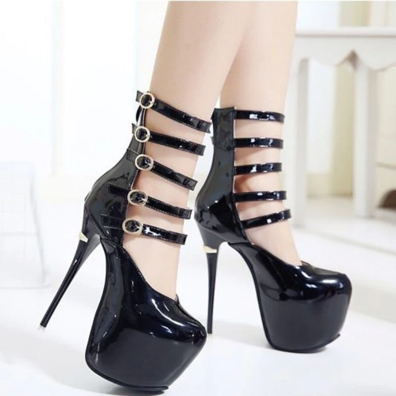 Sexy Mujeres Tacón Súper Alto Calce Ajustado Tacones de aguja Botines Fiesta Discoteca Zapatos Foto 4 de 4