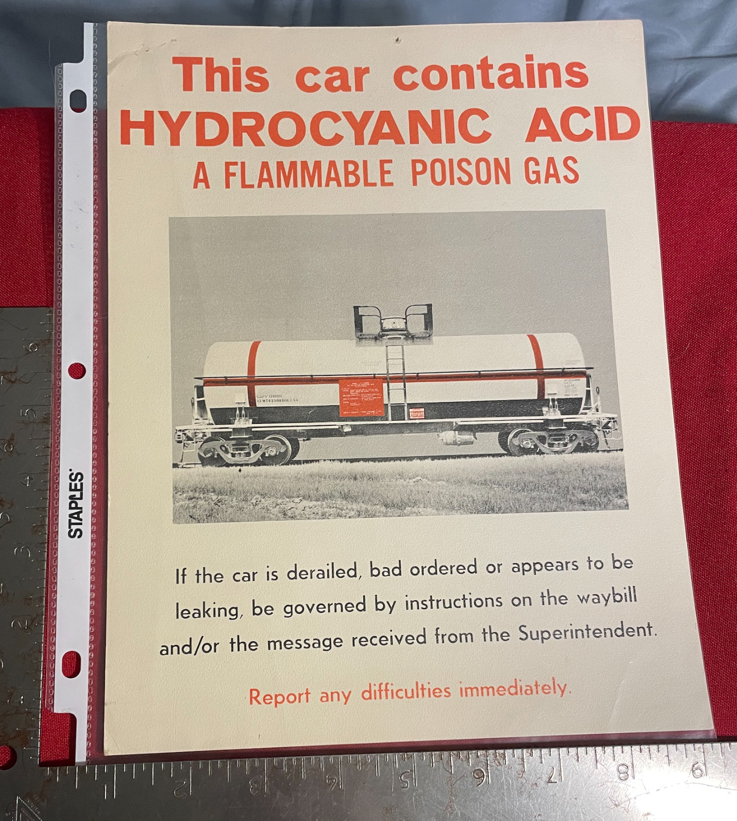 1960s/70s Railroad Car Hazmat 'placard' poster tank car