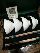 NEW Vintage Discovery Channel Store white ceramic rice bowls set, chopsticks 