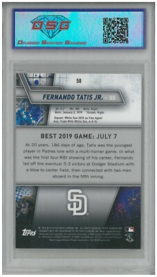 2019 Bowman's Best FERNANDO TATIS JR #58 RC Rookie 💎 DSG 10 Gem