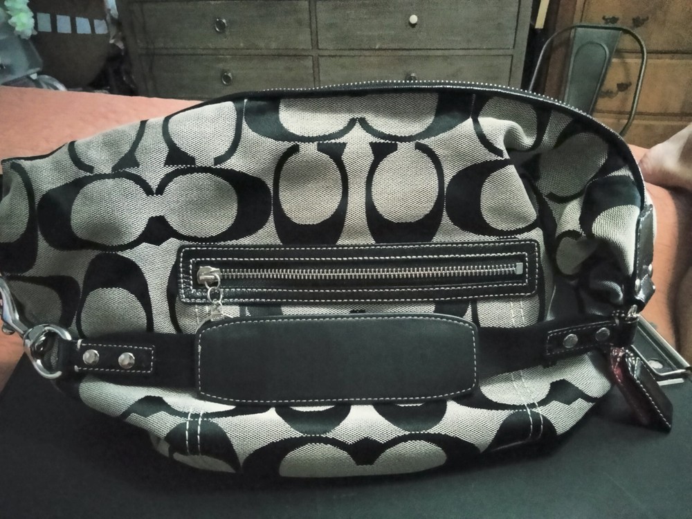 Coach Crescent  Logo Canvas Leather Zipped Shoulder/HandBag
