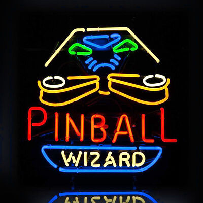 18''x18'' Pinball Wizard Game Room Neon Light Sign Lamp Arcade Wall Decor Bar Open