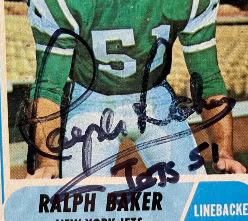 SIGNED RALPH BAKER 1968 TOPPS FOOTBALL CARD AUTOGRAPHED - JETS - Image 2 of 3