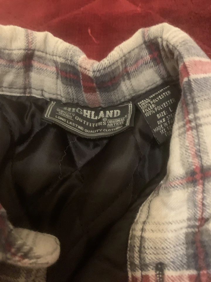 Chaqueta de franela Highland Outfitters poliéster gris/rojo a cuadros con botones para hombre talla L Foto 2 de 3