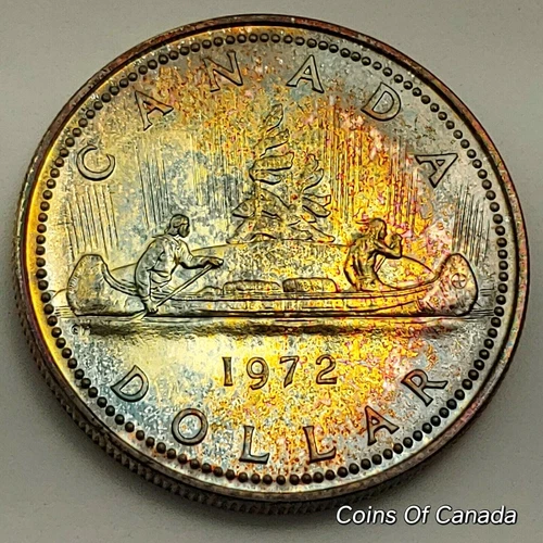 1972 Canada Silver Dollar UNCIRCULATED Coin RAINBOW TONED Voyager #coinsofcanada