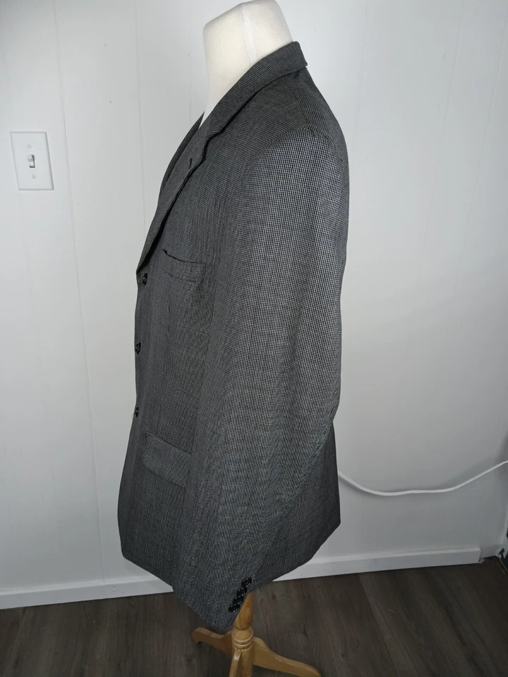 Abrigo deportivo Alfani para hombre talla 44R azul a cuadros pequeños 100 % lana B52 Foto 3 de 4