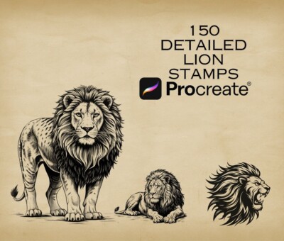 150 Lion Procreate Stamp Brushes | Wildlife Animal Procreate Stamps | African Li