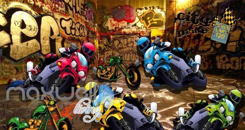 3D Graffiti Motorbike Speed Street Art Wall Murals Wallpaper