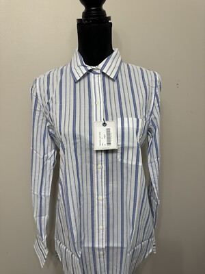 NWT Untuckit Women s Pinot PERSE Striped Blue White Button Up Shirt Size 6
