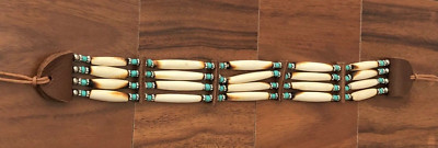 Buffalo Bone Choker Necklace Beaded Stone Native American Indian Tribal