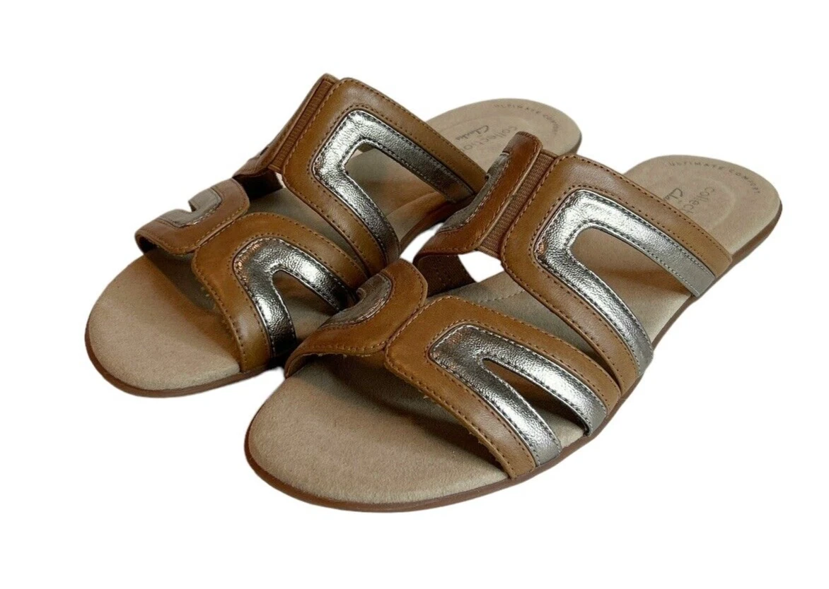 Sandali slip on Clarks da donna Ada Lilah Ultimate Comfort marrone chiaro argento taglia 7 M