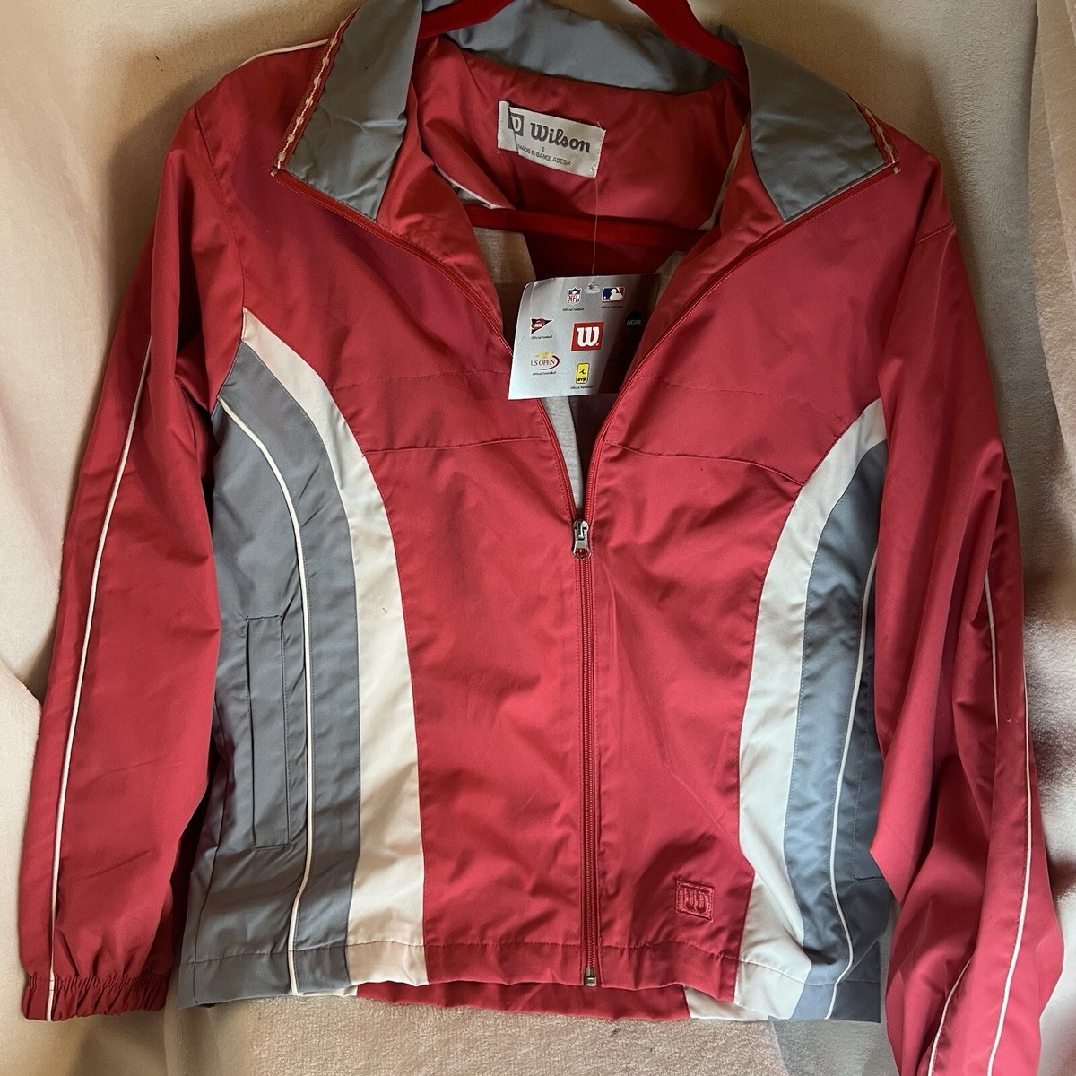 Wilson Vintage Sporty Windbreaker Womens Small Pink White Gray
