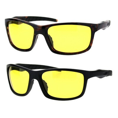 Polarized Mens Night Driving Yellow Lens Plastic Warp Around Sport Sunglasses