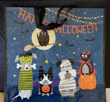 New Big Halloween Themed Eco-friendly Reusable Shopping Grocery Bag Dog Cat 