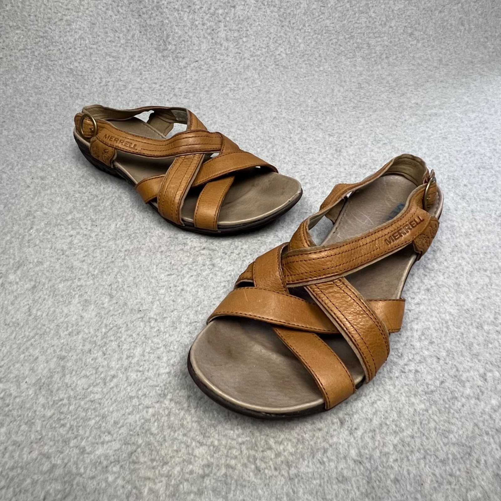 MERRELL sandali da donna con cinturino a fagotto in pelle marrone taglia 8 escursioni all'aperto