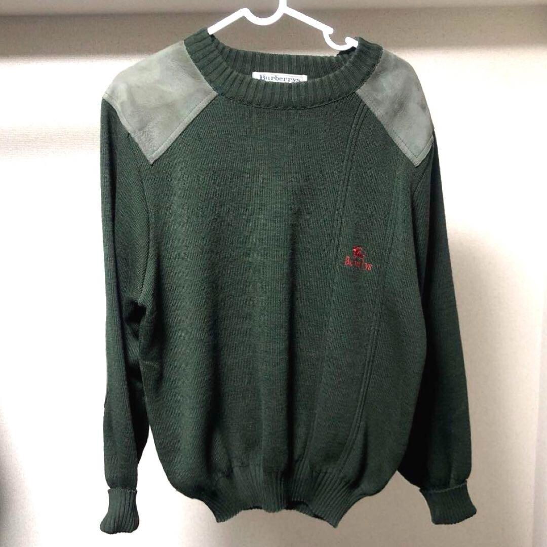 Burberrys Elbow Patch Knit Sweater 90'S size S color green fashion
