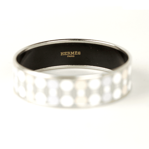HERMES BRACELET 65 Wide Palladium-Plated Printed Enamel Bangle Geometric Pattern - Picture 5 of 5