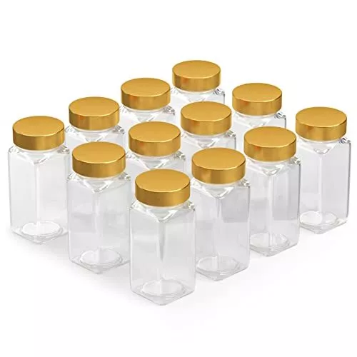 12 PCS GLASS SPICE JARS BOTTLES 4OZ EMPTY ROUND OR SQUARE SPICE