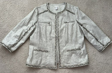 NEW Chico's Light Linen Jacket w Faux Snake Skin Trim Open Front Sz 2 Large