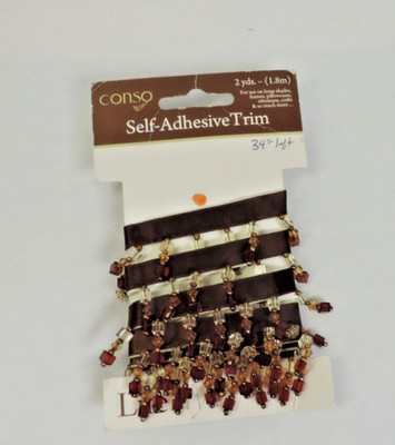Conso Self-Adhesive Brown/Gold/Clear Beaded Fringe Trim Satin 34'' x 1'' Wide