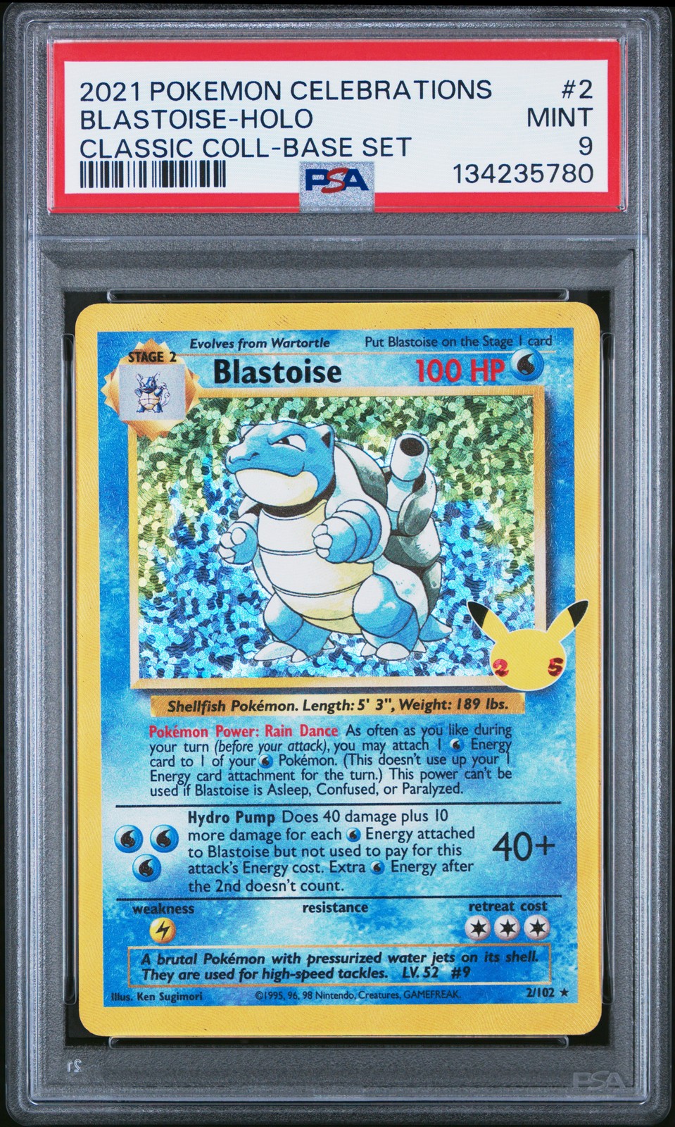 2021 POKEMON CELEBRATIONS CLASSIC COLLECTION #2 BLASTOISE-HOLO PSA 9