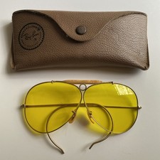 Vtg RAY BAN Bausch  Lomb Yellow Shooter Aviators w/Case. 1/10 12k GF Near Mint.