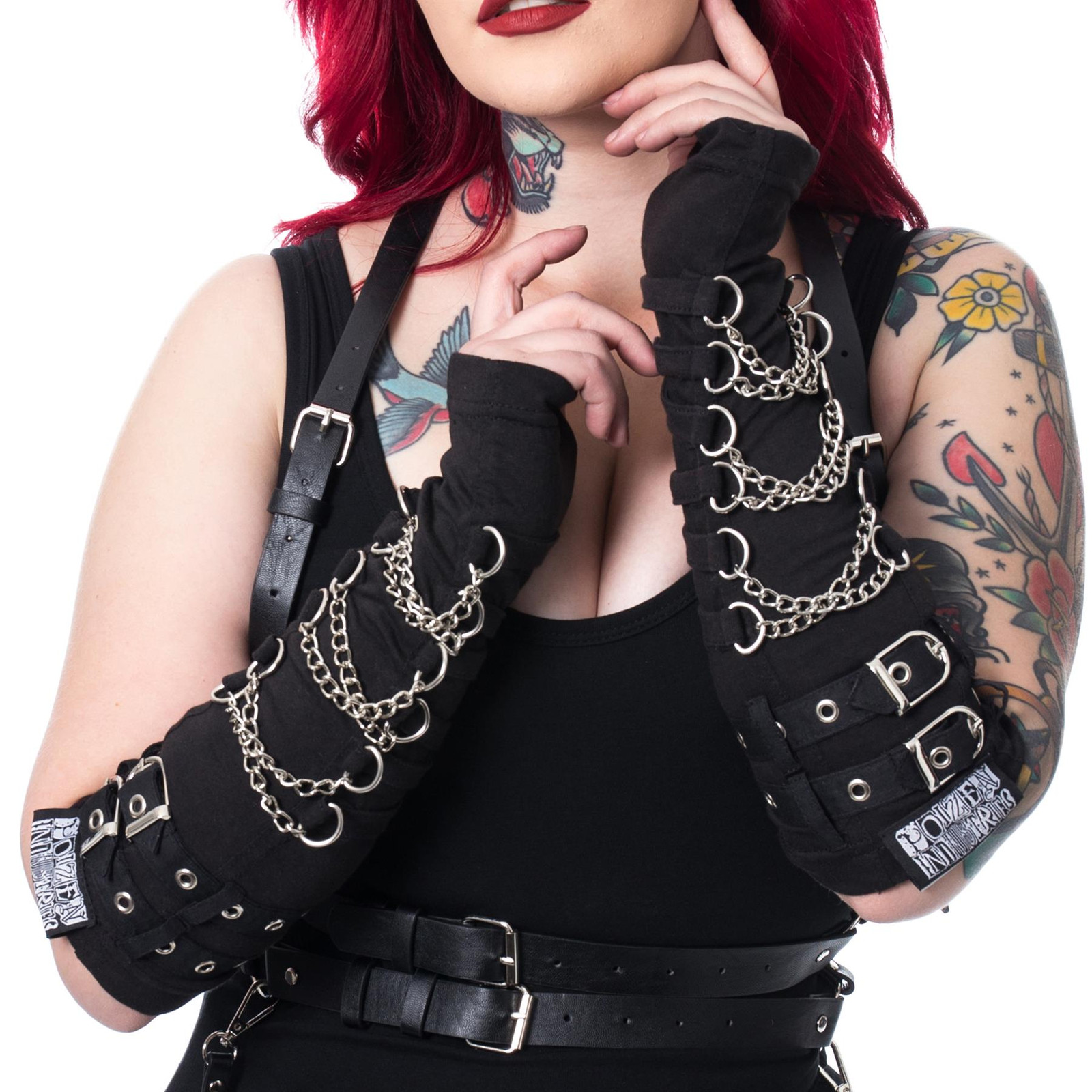 Poizen Industries Arch Armwarmers Ladies Black One Size Goth Punk Emo Chain New