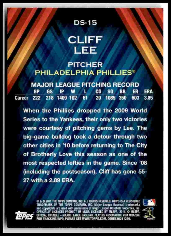 2011 Topps #DS-15 Cliff Lee Diamond Stars - Image 2 of 2