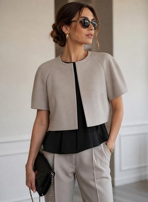 NWT Elisabetta Franchi Cropped Jacket Gray Short Sleeve IT 46