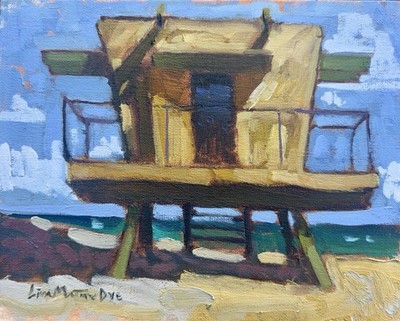 Original Painting Beach Life Guard House Signed 8x10 Landscape