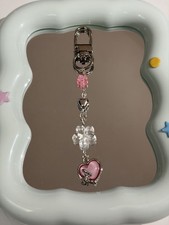 Cute Pink Keychain With Hearts And Flowers