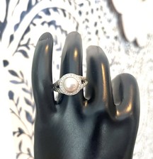 DAVID YURMAN Albion 8mm Pearl Diamond Sterling Silver Ladies Cable Ring
