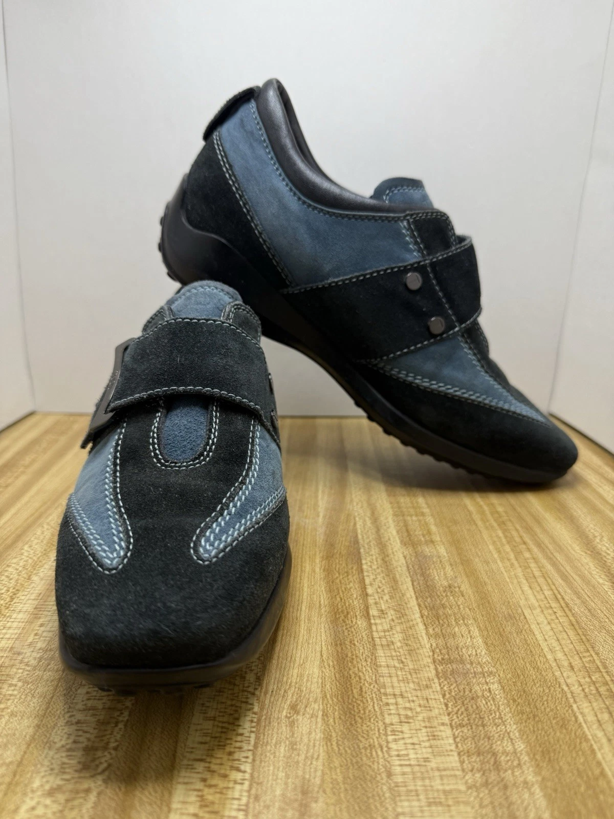 TOD’S Scarpe mocassini Tod's blu bicolore scamosciate guida comode logo punta quadrata taglia 36 5