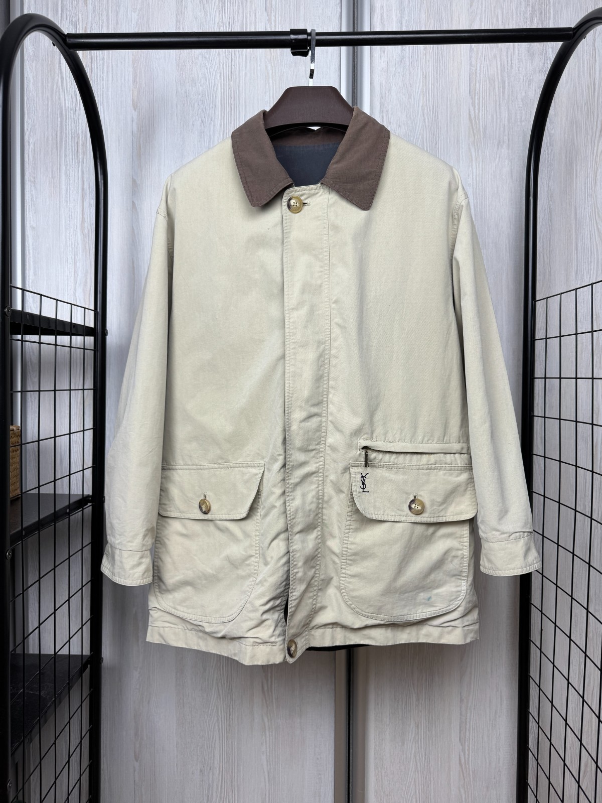 Giacca Yves Saint Laurent vintage reversibile beige blu usata