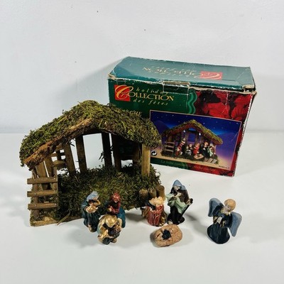 Vintage Krippe 7-teilig Keramik Holz Stall Weihnachten verpackt