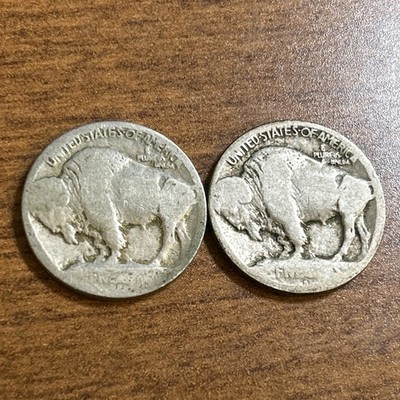 1913-D & 1913-S Type 1 Dateless Pair Buffalo Nickels