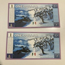 1999 Lot of 2 Antarctica $1 One Dollar Polymer Banknotes Consecutive Serial # s