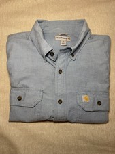 Carhartt Shirt Mens M Blue Button Up Short Sleeve Work Outdoor Workwear Casual