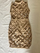 Fashion Nova Nude Pearl Lattice Bodycon Party Dress Medium
