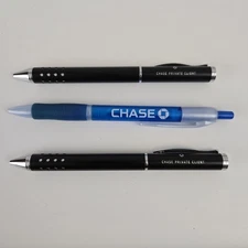 3 Chase Bank Pens, Chase Private Client, Twist Metal Pens, Click, Black Ink