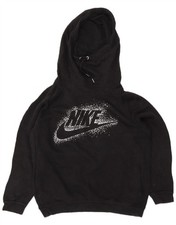 NIKE Womens Graphic Hoodie Jumper UK 16 Large Black Cotton AJ12