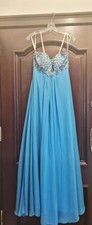 Terani Couture Women's Aqua Strapless Evening Dress Size 6, Chiffon W Beaded Top