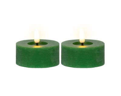 2 LED Teelichter 7x6cm Timerfunktion flacker Effekt Batteriebetrieben Grün - Bild 1 von 3