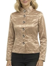 Chico s Size 2 L Champagne Gold Metallic Satin Button Jacket Blazer