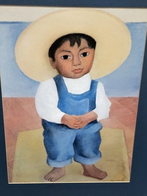 Vtg 1927 Print From Artist Diego Rivera signed Retrato de Ignacio Sanchez 16x20