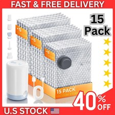15 Pack Travel Vacuum Bags with Rechargeable Wireless Pump, Clothing Seal Org...