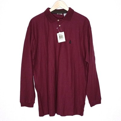 NEW Bugle Boy mens 100% cotton long sleeve polo shirt size XL burgundy collared