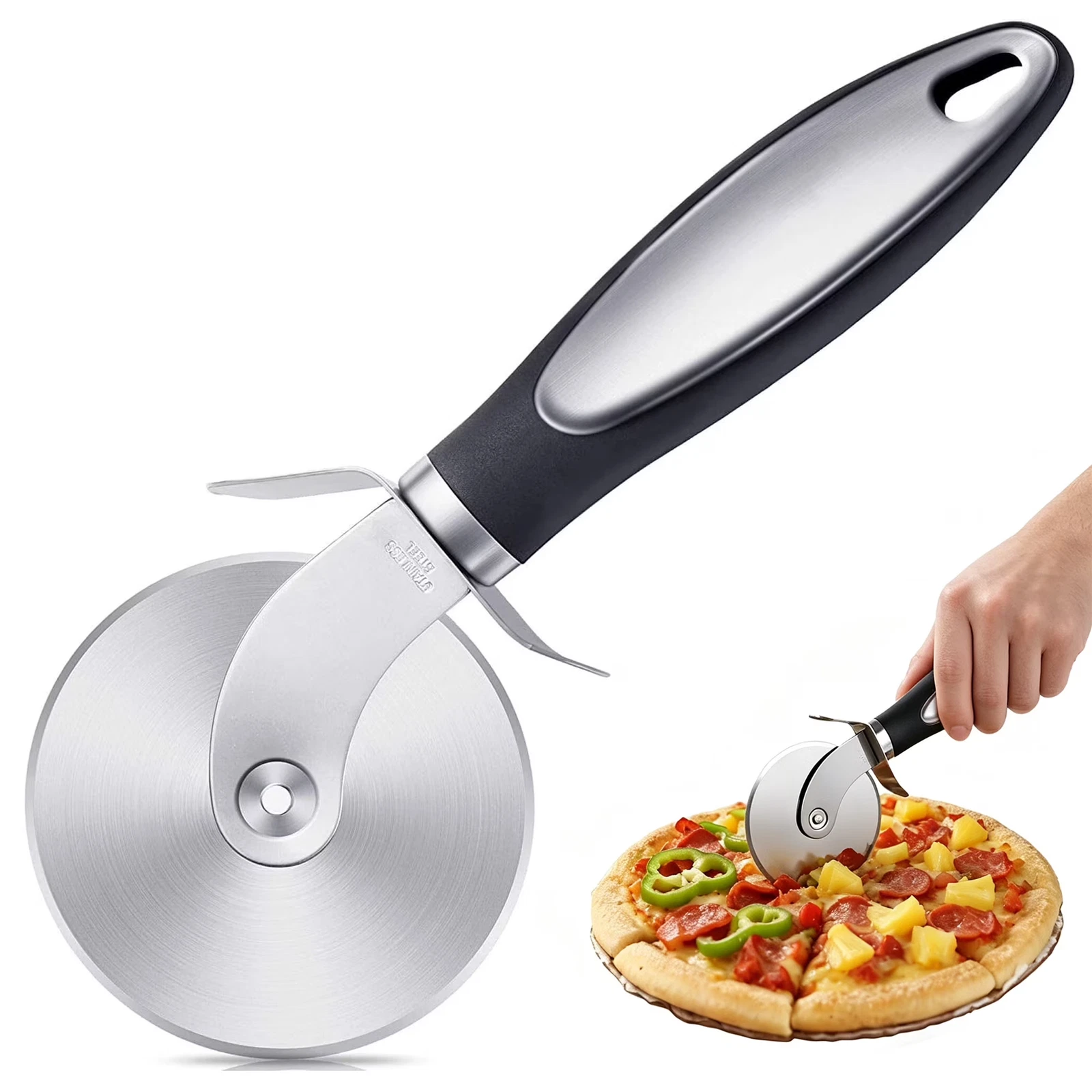 Super Sharp Stainless Steel Pizza Cutter with Non-Slip Handle & Finger Guard