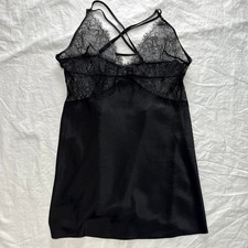 Victoria's Secret Black Lace  Satin Slip Dress Sz L Y2k Whimsigoth Whimsical