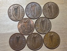 Ireland 2 pence (pingine) coins, lot of 8 coins. KM# 21, bronze. 1971-1986.